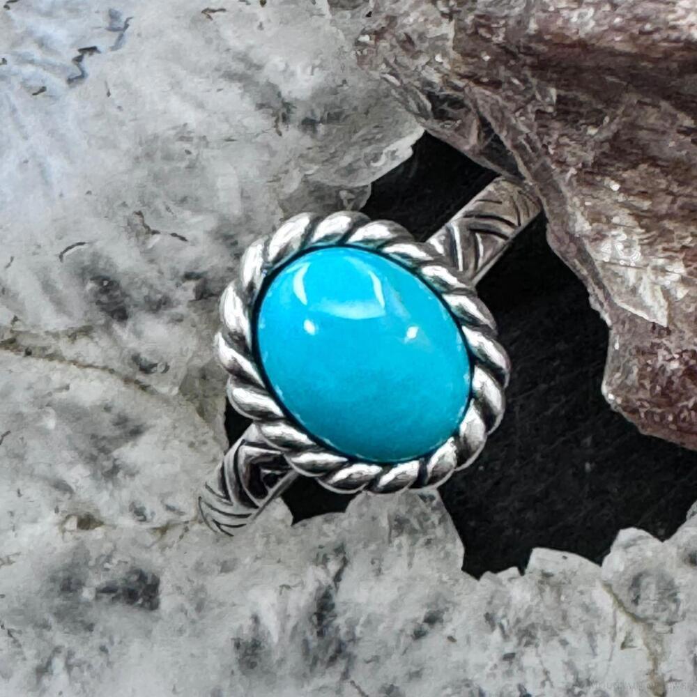 Carolyn Pollack Sterling Oval Turquoise Solitaire Decorated Ring For Women